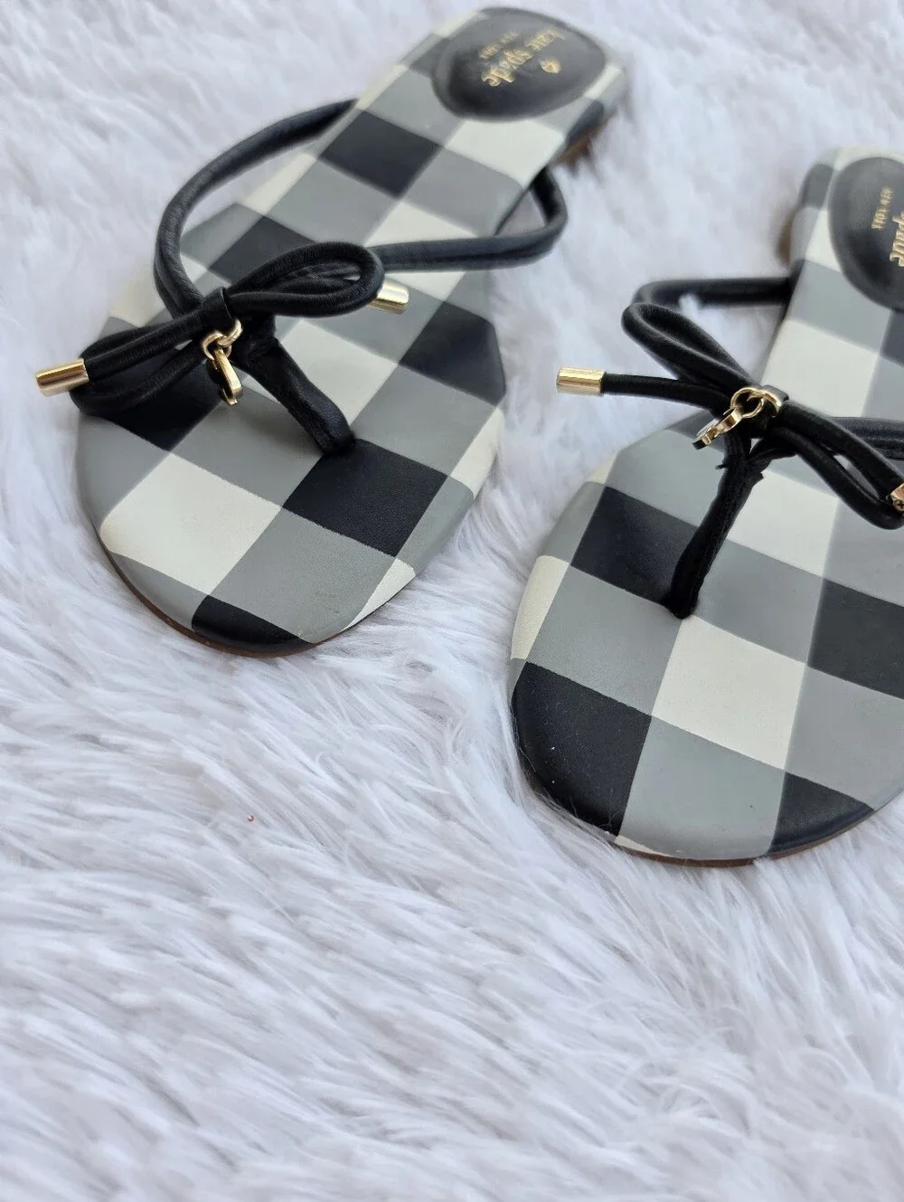 Kate Spade‎ Mistic Bow Buffulo Check Plaid Flat Thong Sandals